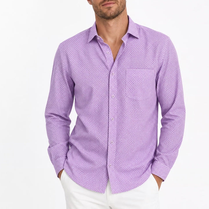Johnston & Murphy Mens Purple Geometric Print Cotton Button Down Shirt Large L