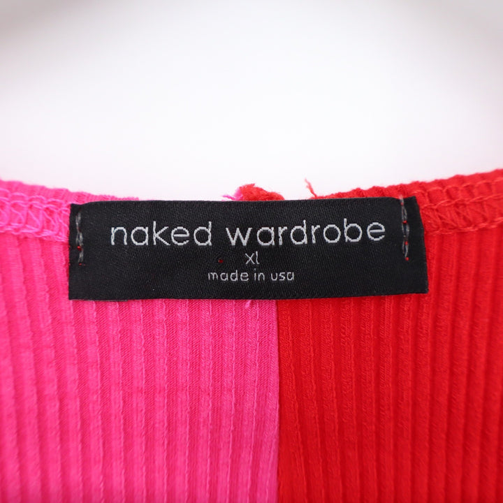 Naked Wardrobe Pink Red Colorblock Ribbed Midi Dress XL Sleeveless