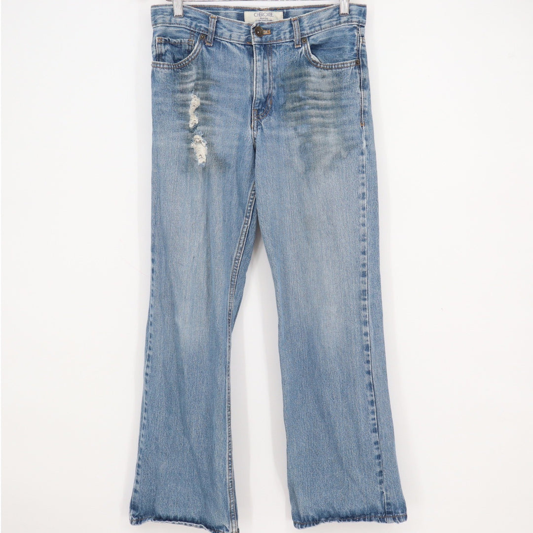 Cherokee Boys Distressed Bootcut Jeans Light Wash 100% Cotton Size 16