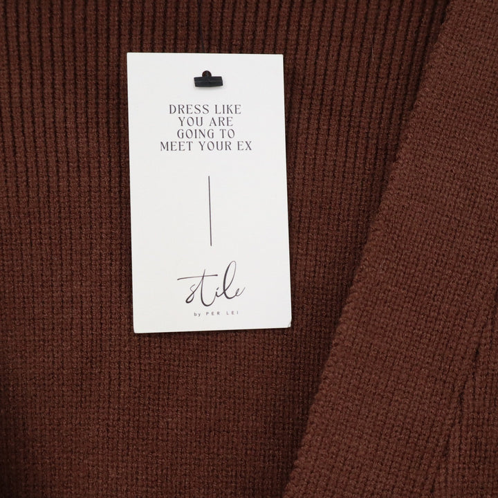 Stile by Per Lei Brown Ribbed Cardigan Statement Button Sweater L