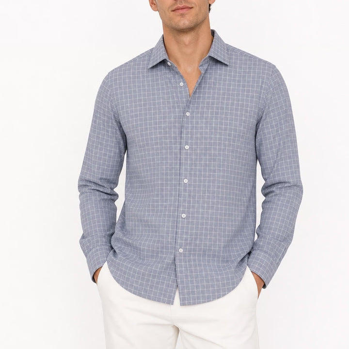 Tommy Hilfiger Mens Blue Check Stretch Wrinkle Resistant Shirt L 16-16.5 36/37