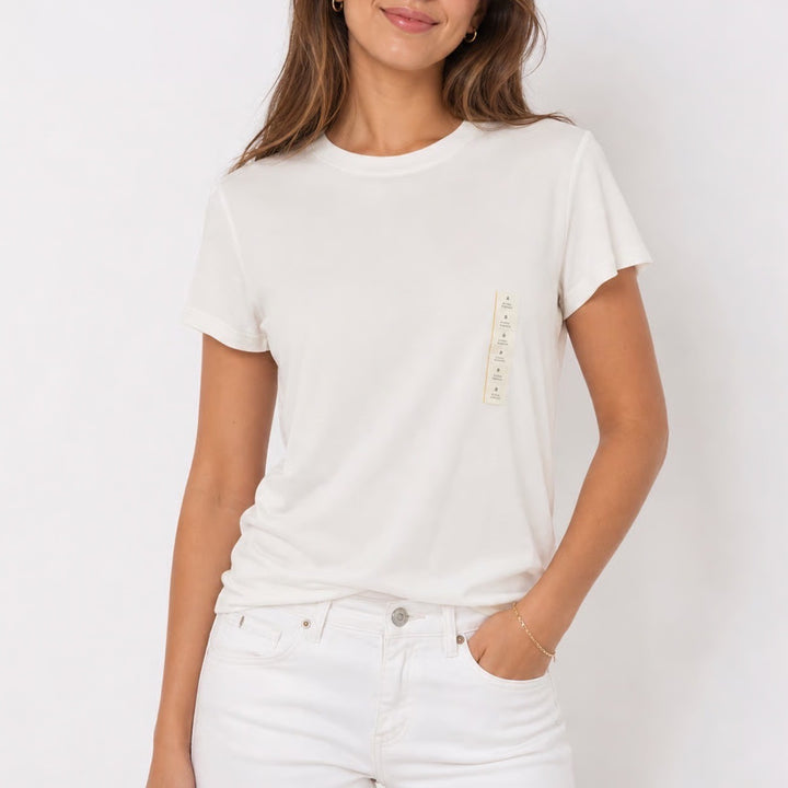 A New Day Womens White Short Sleeve Crewneck Cotton Modal Tee Shirt Size S