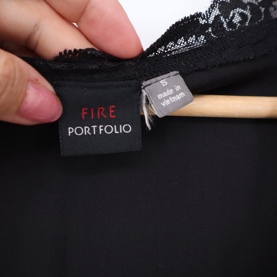 Fire Portfolio Dress Womens Small Faux Wrap Black Lace Trim Velvet Excellent