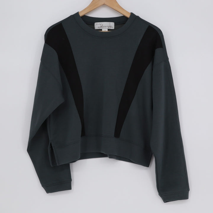 Vintage Havana Crop Sweatshirt Womens Small Teal Long Sleeve Crew Neck Side Slit