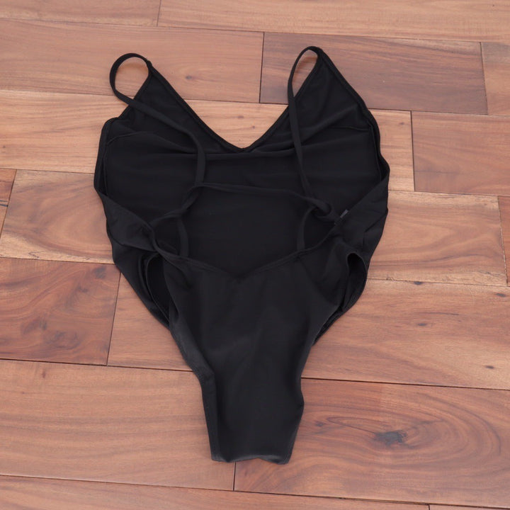 ASOS DESIGN Black V Neck Spaghetti Strap One Piece Swimsuit Bathing Suit