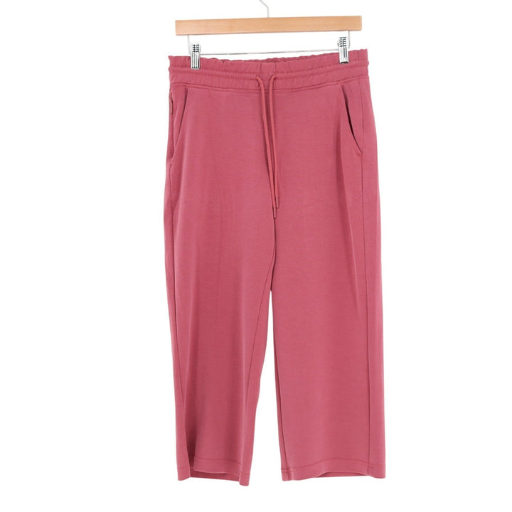 Athleta Crop Sweatpants Womens S Pink Stretch Slash Pockets Drawstring Wide Leg