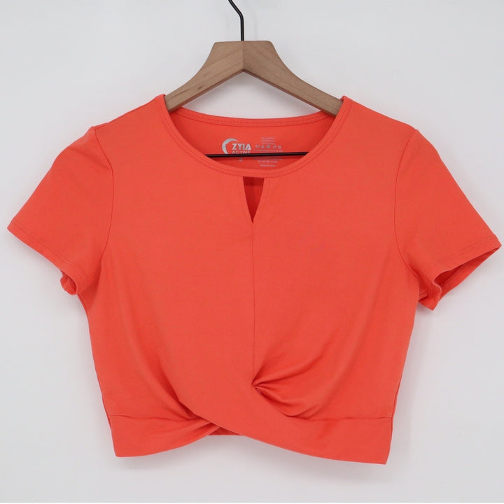 Zyia Active Top Womens M Twisted Front Coral Orange Keyhole Crop Excellent