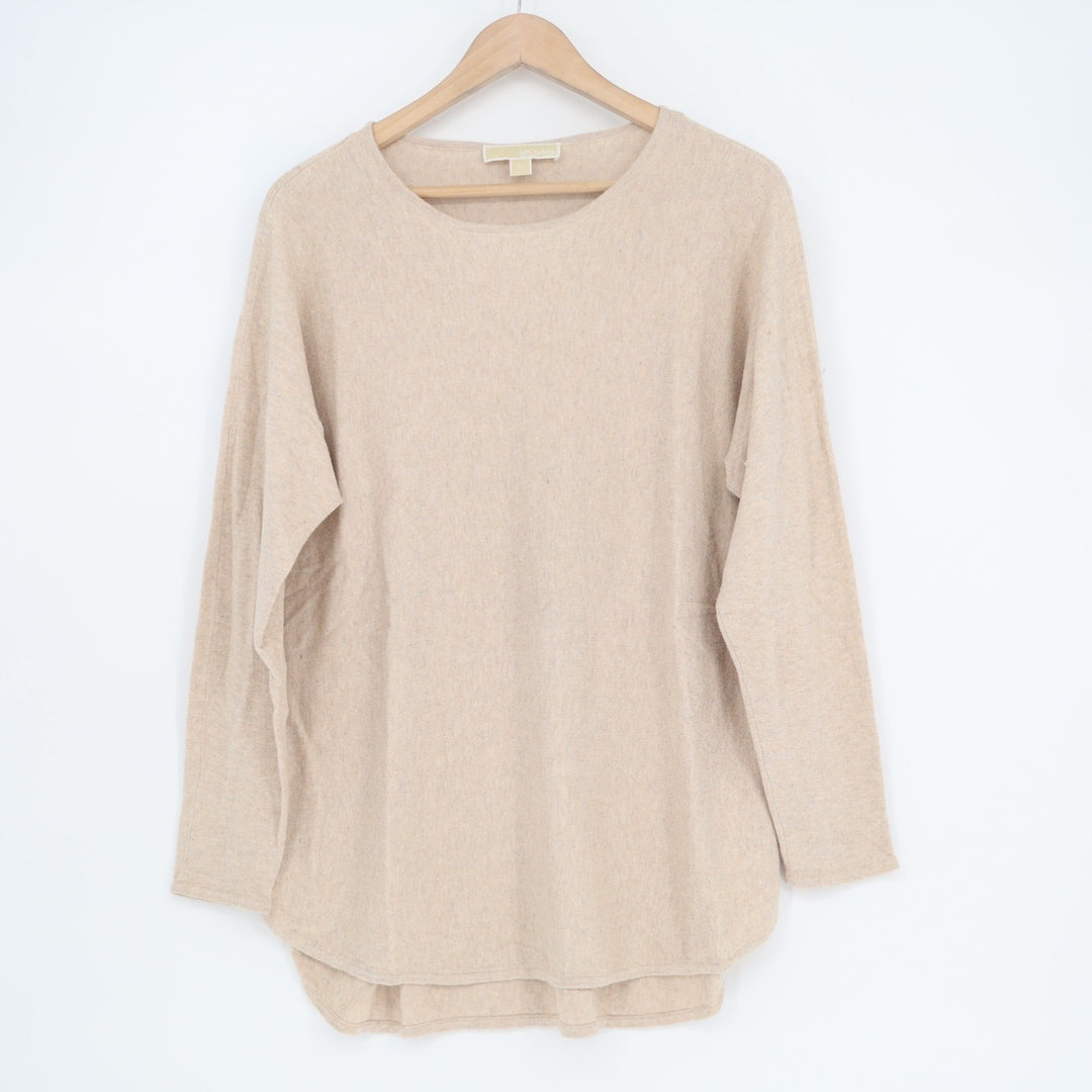 Michael Kors Sweater Womens Large Beige Cotton High Low Hem Long Sleeve Pullover