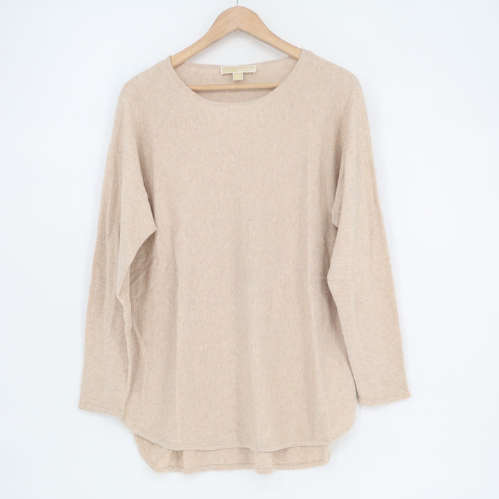 Michael Kors Sweater Womens Large Beige Cotton High Low Hem Long Sleeve Pullover