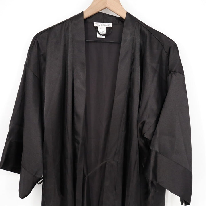 Linea Donatella Short Satin Robe Women L/XL Black 3/4 Sleeve Tie Waist Sleepwear