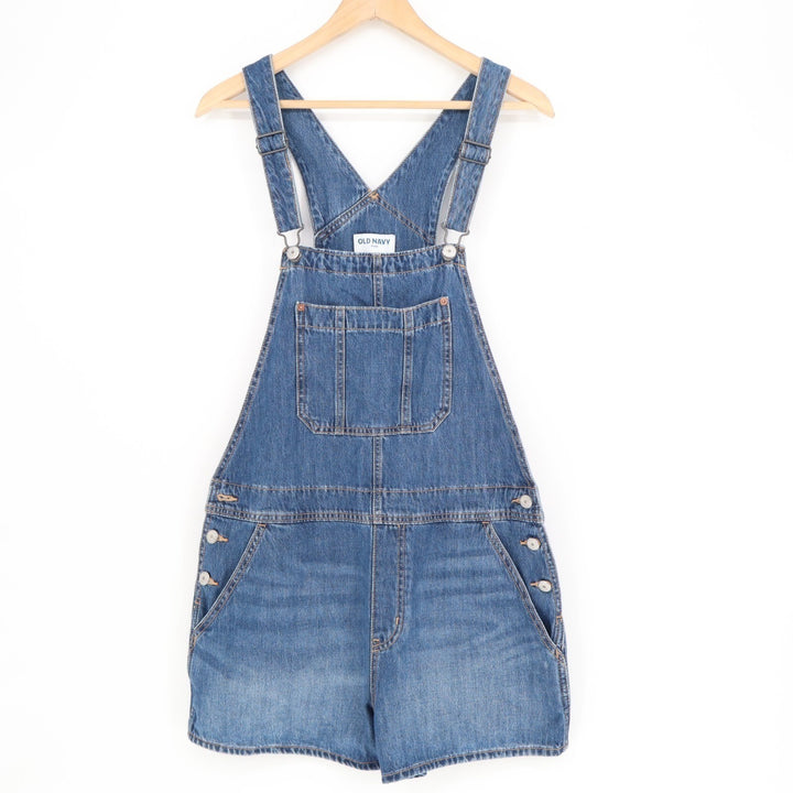 Old Navy Baggy Overalls Short Womens M Blue Denim Adjustable Strap Slash Pockets