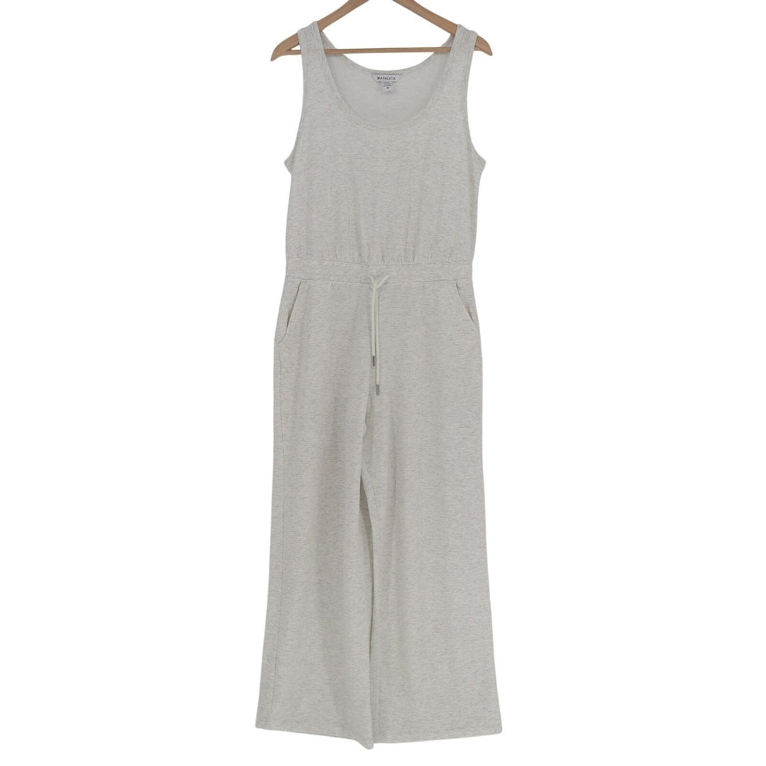 Athleta Jumpsuit Womens M Heather Gray Stretch Drawstring Round Neck Wide Leg