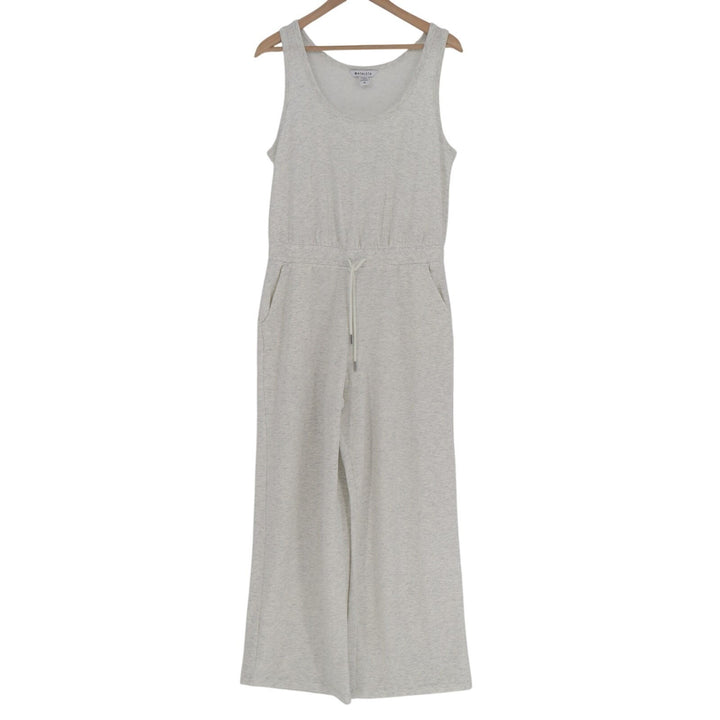 Athleta Jumpsuit Womens M Heather Gray Stretch Drawstring Round Neck Wide Leg