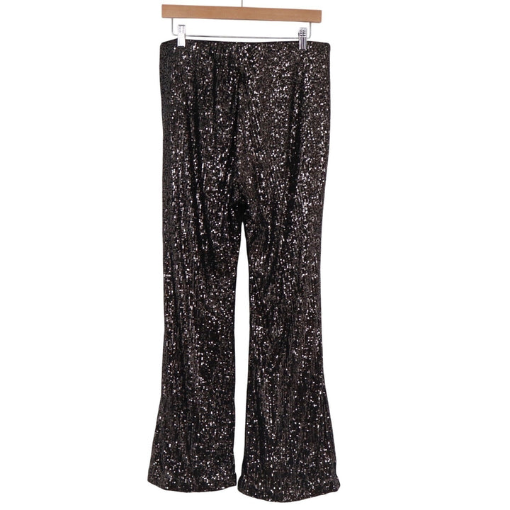 Old Navy Womens Extra High-Rise Sequin Flare Pants Black Bronze Size L