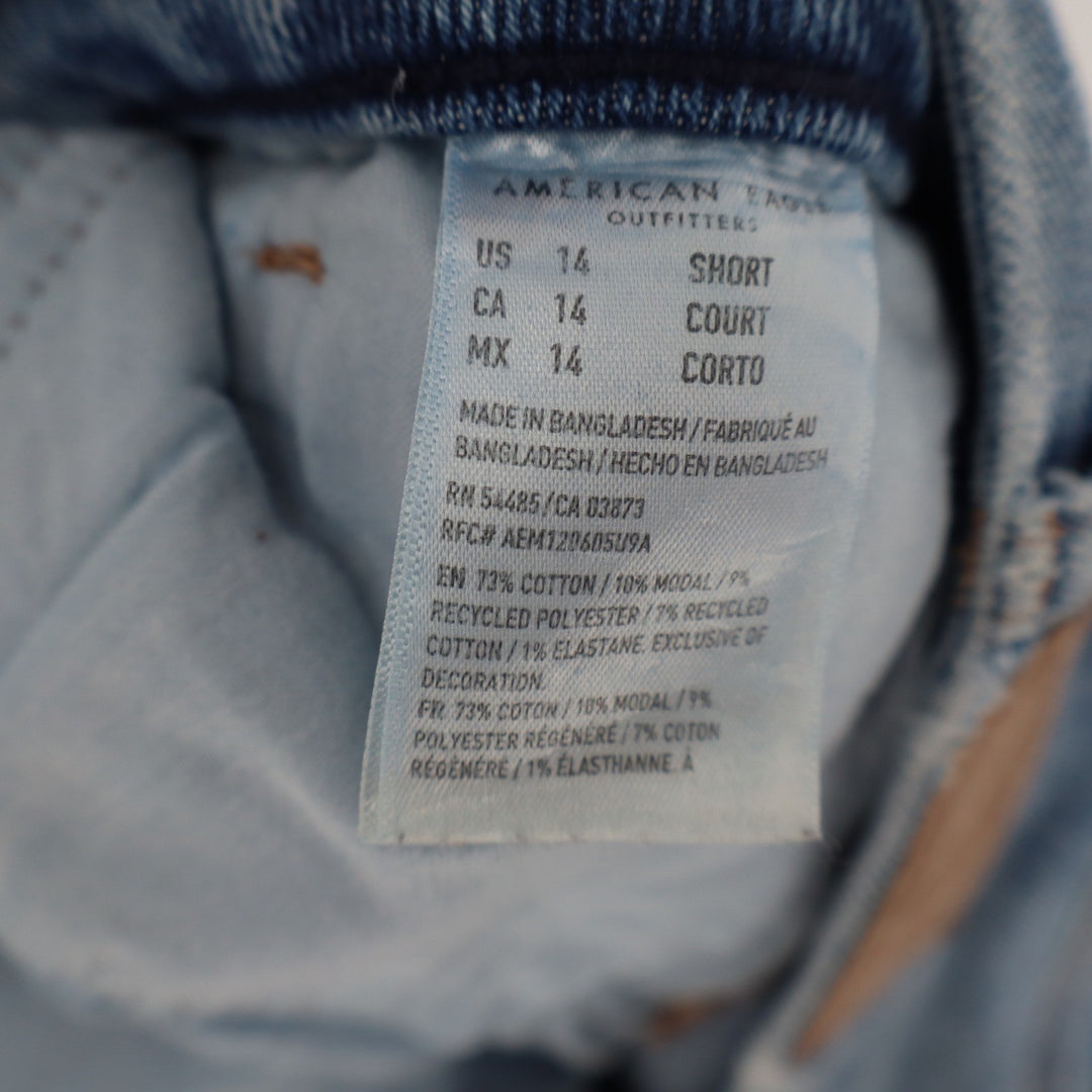 American Eagle Mom Jeans Size 14 Short Light Wash Distressed High Rise Stretch