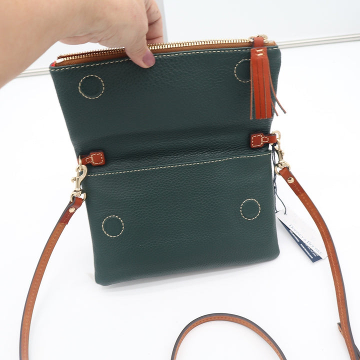 Dooney & Bourke Forest Green Pebbled Leather Foldover Crossbody Bag NEW