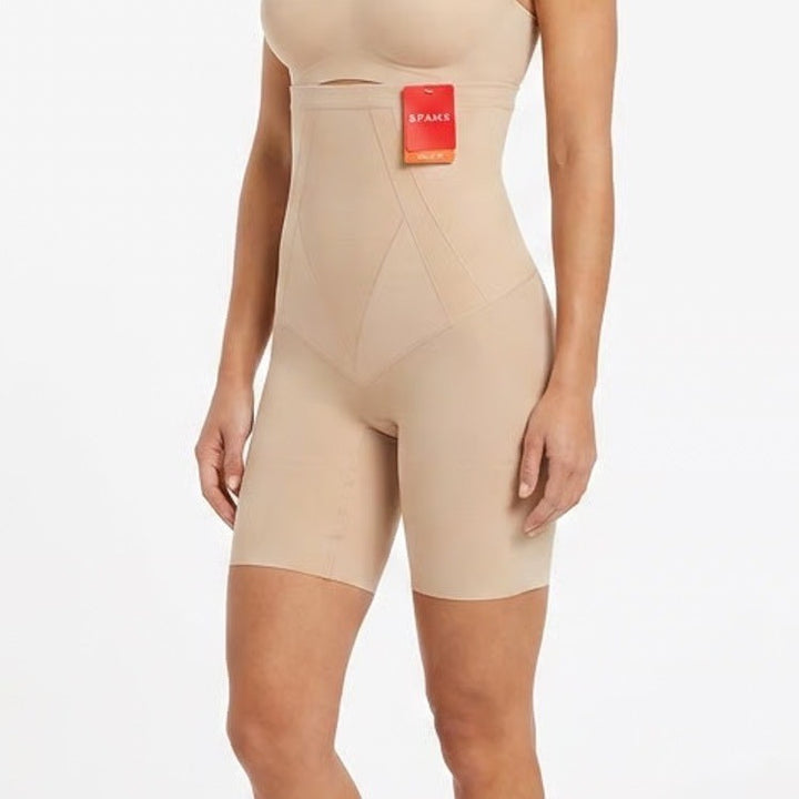 Spanx Sculpt High Waisted Mid Thigh Shaper Nude Beige Large KL00746 NEW