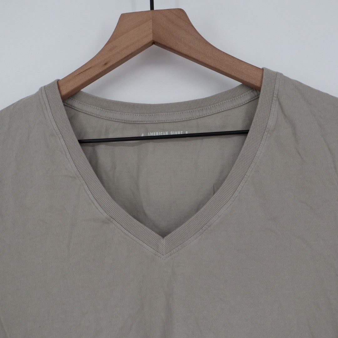 AMERICAN GIANTS V Neck T Shirt Taupe Basic Casual Cotton Made in USA Size L