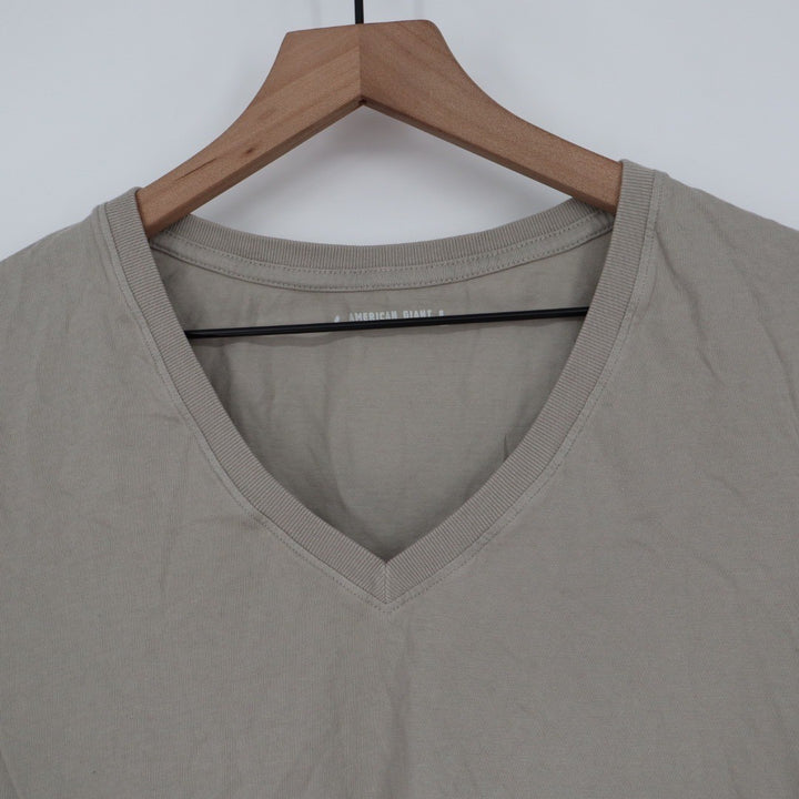AMERICAN GIANTS V Neck T Shirt Taupe Basic Casual Cotton Made in USA Size L