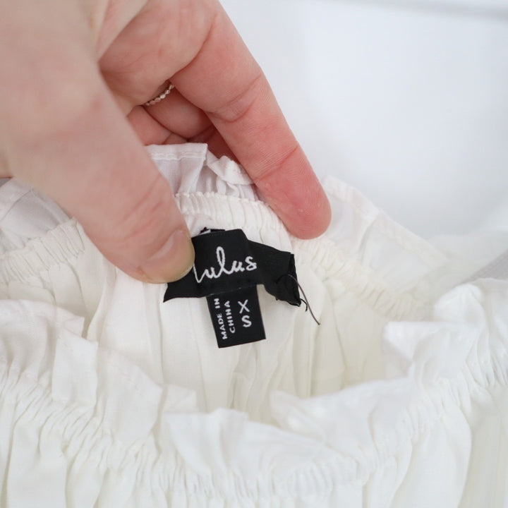 Lulus Nathaly Babydoll Mini Dress Women XS White Poplin Ruffled Pleated Pullover