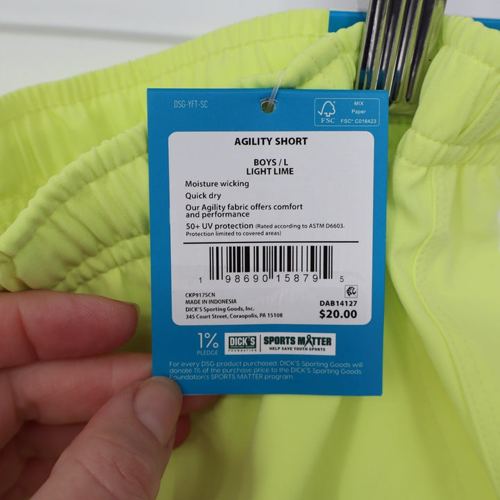 DSG Boys Agility Shorts Light Lime Neon Yellow Green Athletic Size L 14-16