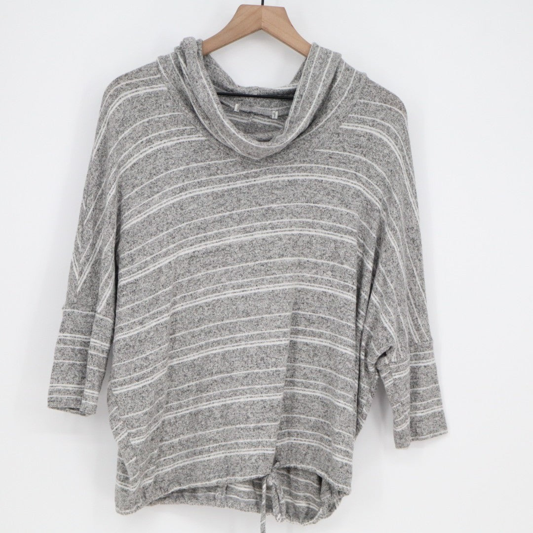 Green Envelope Sweater Womens L Heather Gray Striped Stretch Cowl Neck Pullover