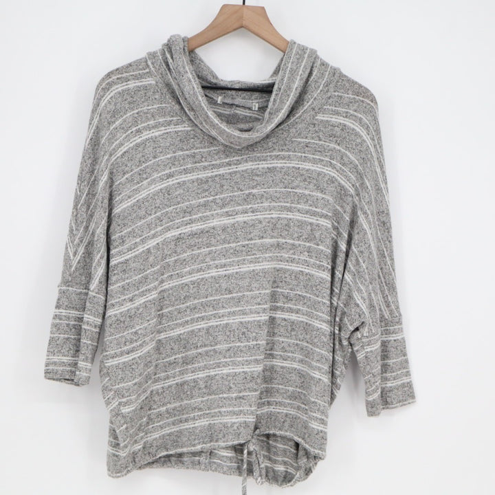 Green Envelope Sweater Womens L Heather Gray Striped Stretch Cowl Neck Pullover