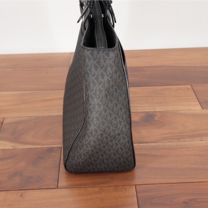 Michael Kors Signature MK Logo Jacquard Tote Bag Black Gray Shoulder Bag