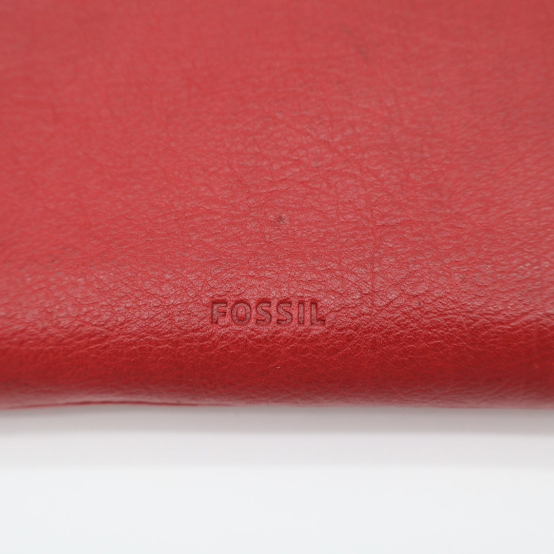 Fossil Women's Red Pebbled Leather Credit Card Slot Clutch Wristlet Wallet