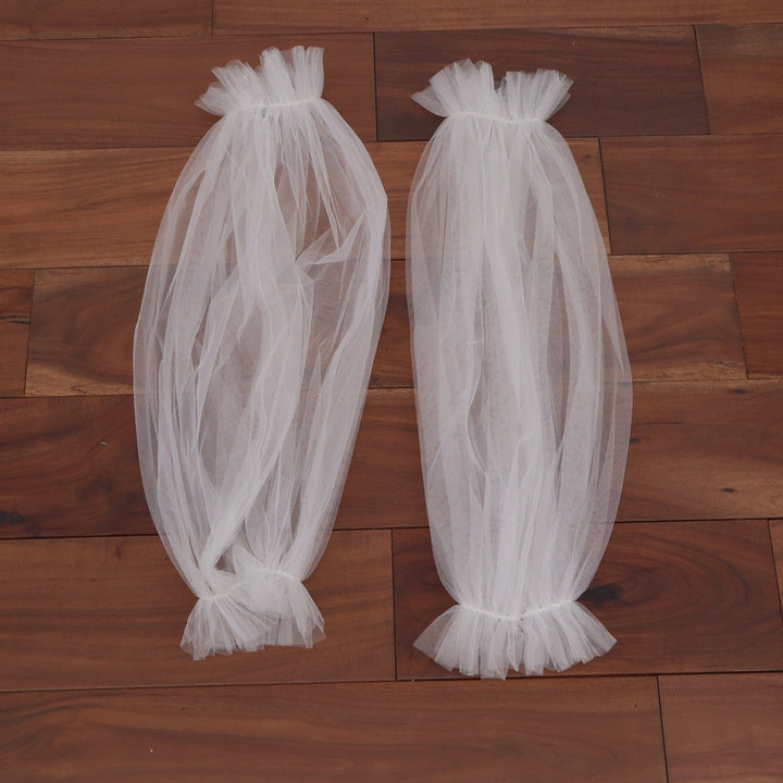 White Tulle Detachable Puff Sleeves Sheer Mesh Bridal Wedding Arm Covers Pair
