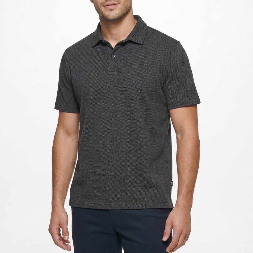 Dkny Polo Shirt Mens XL Charcoal Cotton Textured Short Sleeve Golf Spread Collar