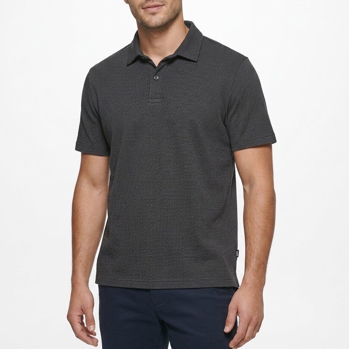 Dkny Polo Shirt Mens XL Charcoal Cotton Textured Short Sleeve Golf Spread Collar
