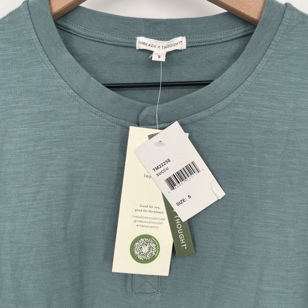 Threads 4 Thought Long Sleeve Henley Shirt Succu Teal Organic Cotton Size S