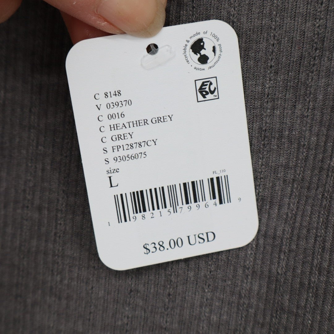 Free People Only You Ribbed Tank Top Womens Large Gray Wide Strap Round Neck