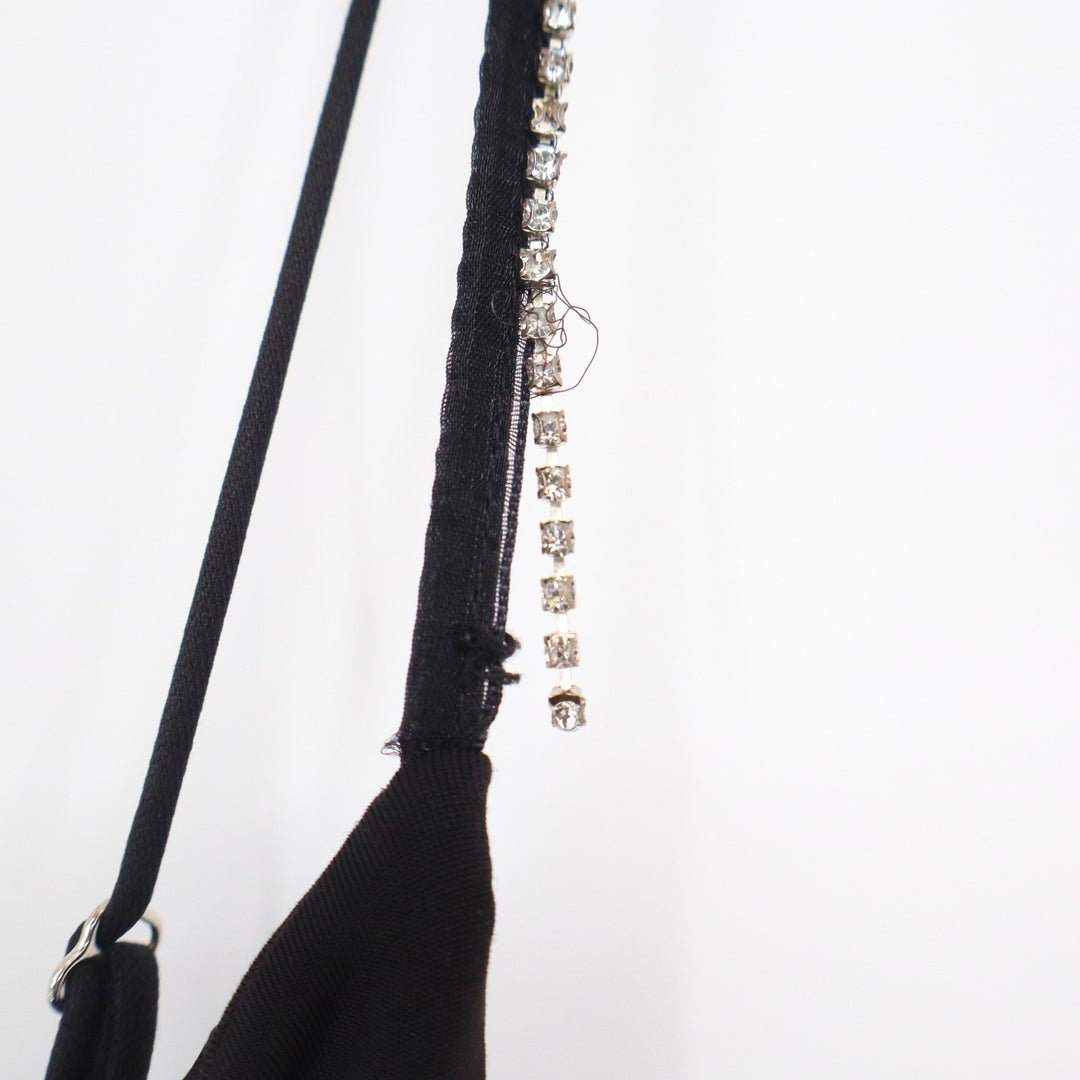 Lucy in the Sky Black Ruched Bodycon Midi Dress Rhinestone Straps Size L
