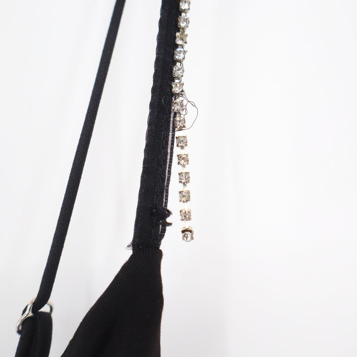 Lucy in the Sky Black Ruched Bodycon Midi Dress Rhinestone Straps Size L