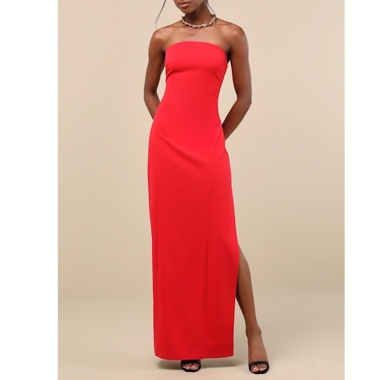 Lulus Red Strapless Maxi Dress Minimalist Formal Gown Womens Size Medium