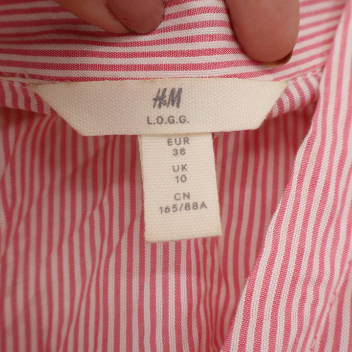 HM LOGG Pink White Striped Surplice Blouse Smocked Hem Dolman Sleeve Size 6