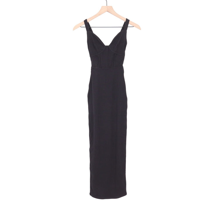 Naked Wardrobe Black Ribbed Corset Maxi Dress XS Tank Bodycon V-Neck