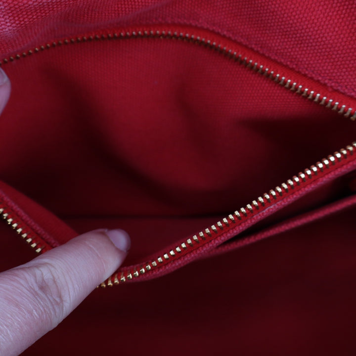 Prada Canapa Tote Bag Red Canvas Logo Handbag Rosso Gold Hardware
