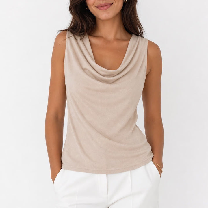 White House Black Market Champagne Shimmer Cowl Neck Tank Top Small Sleeveless