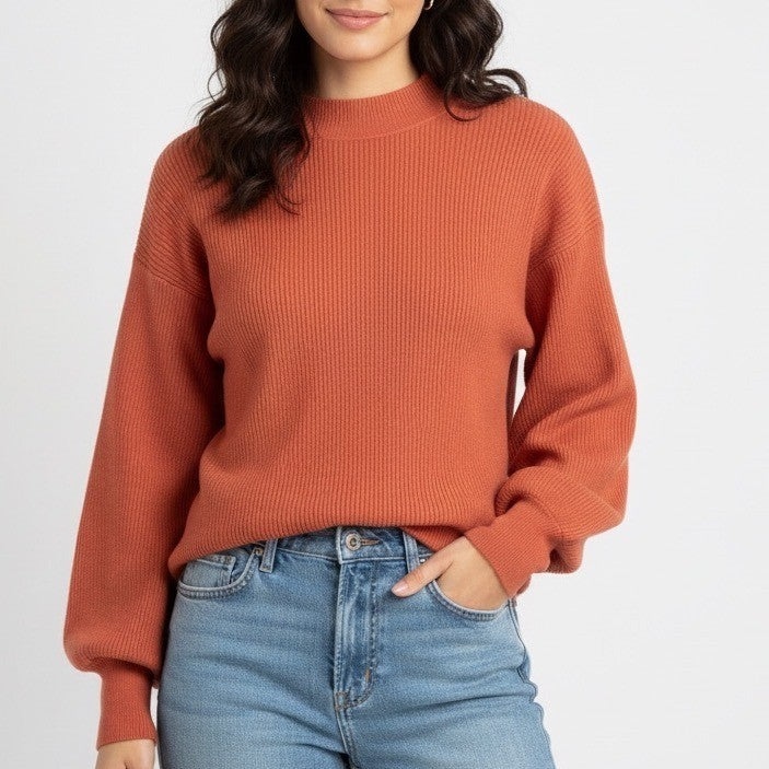 Gilli Sweater Womens Medium Rust Knit Ribbed Mock Neck Long Sleeve Winter Wear