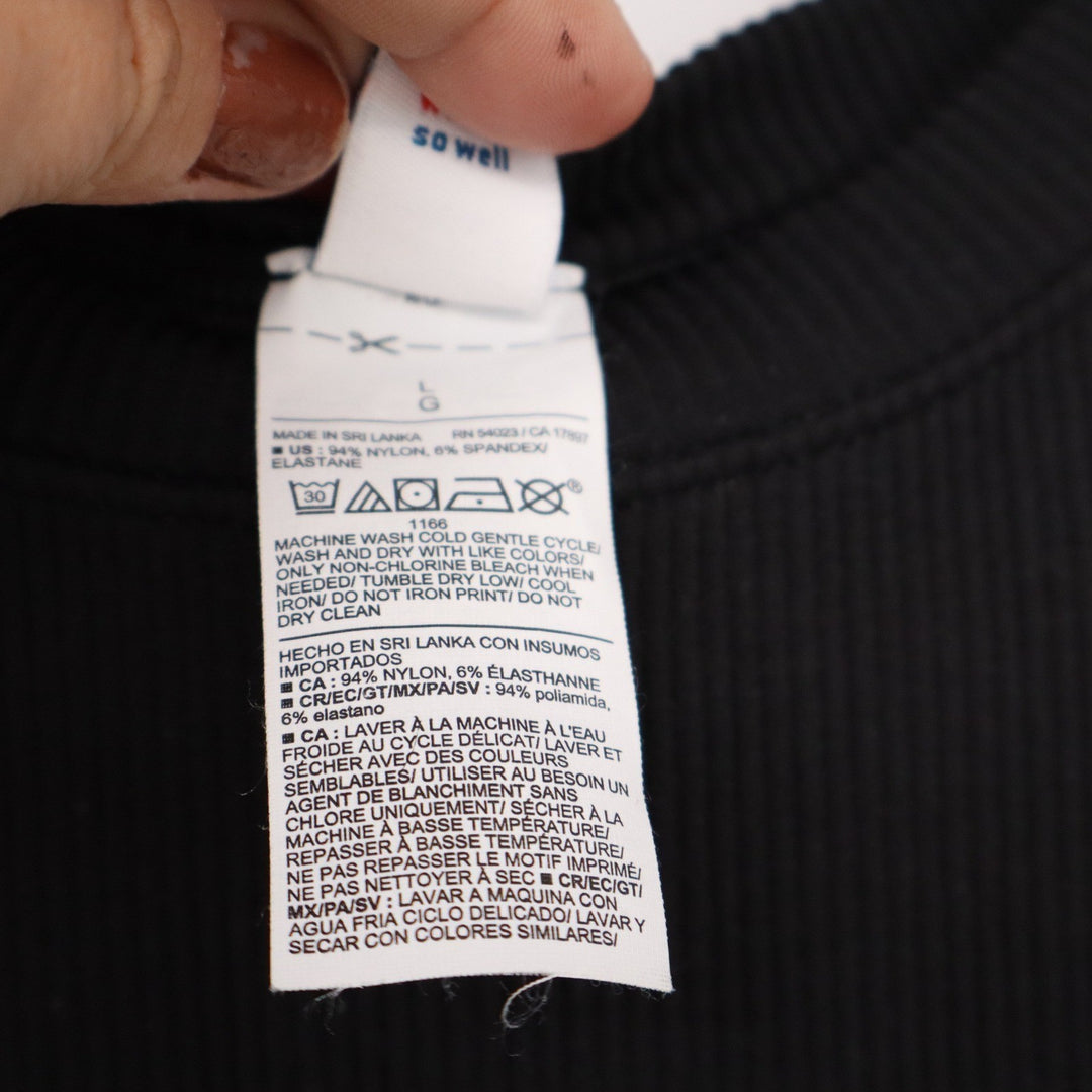 Old Navy Womens Seamless Ribbed Long Sleeve Crew Neck Top Black Size L