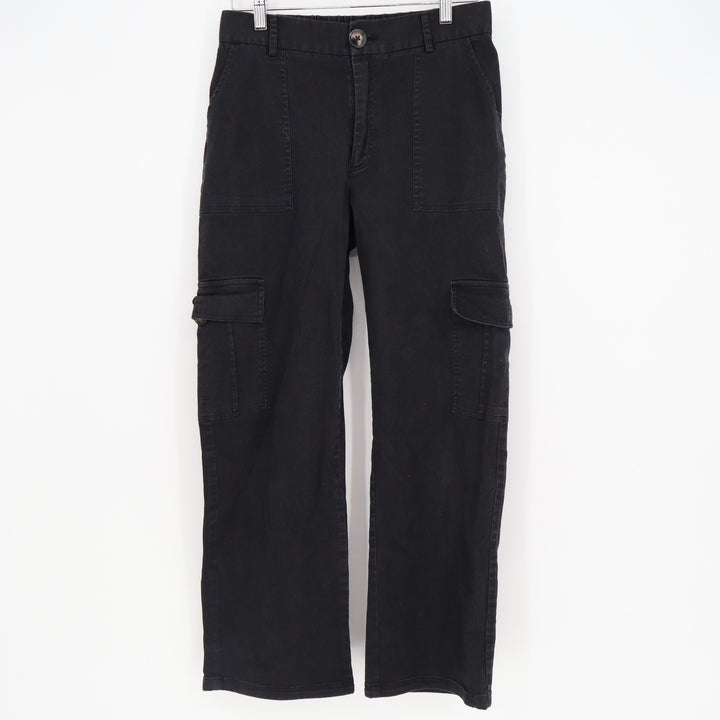 Lolocci Mens Black Cargo Pants Straight Leg Elastic Waist Size M Cotton Blend