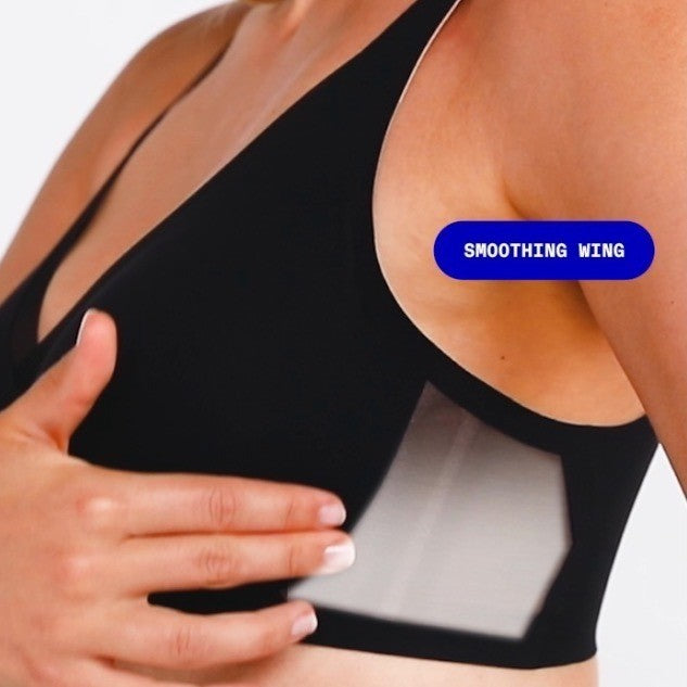 Honeylove T-Shirt Bra Womens XL Black Stretch V-Neck Wireless Smoothing Back