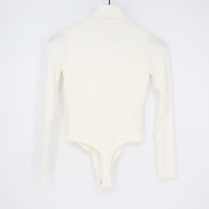 Naked Wardrobe Cream Long Sleeve Turtleneck Bodysuit Womens Size M Made in USA