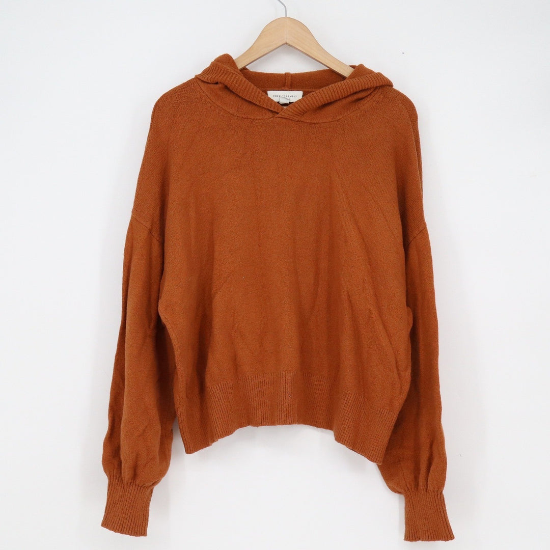 Free Assembly Womens XL Brown Knit Hoodie Sweater Balloon Sleeve