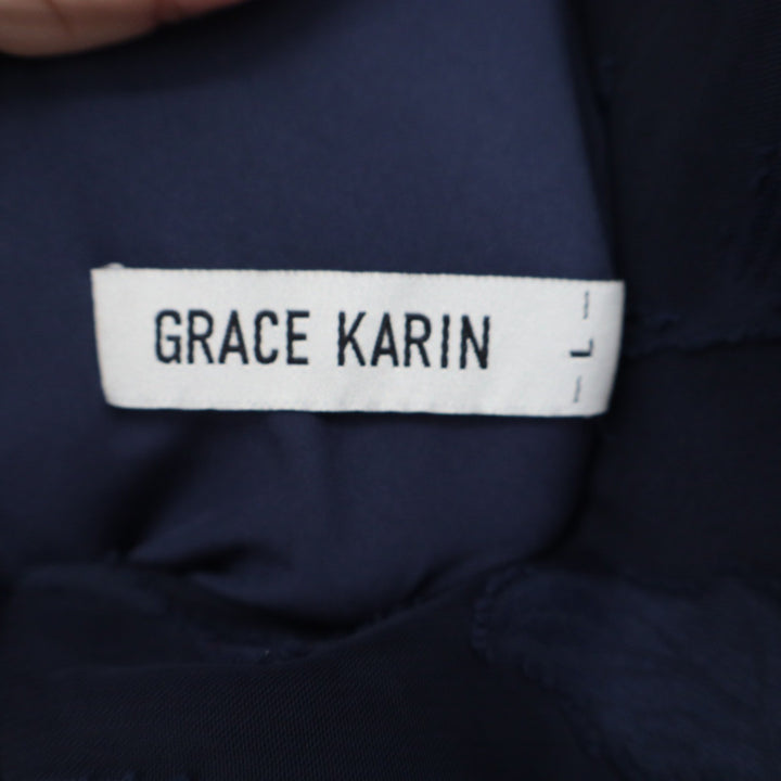 Grace Karin Navy Blue Burnout Floral Ruffle Wrap Midi Dress Large Sleeveless