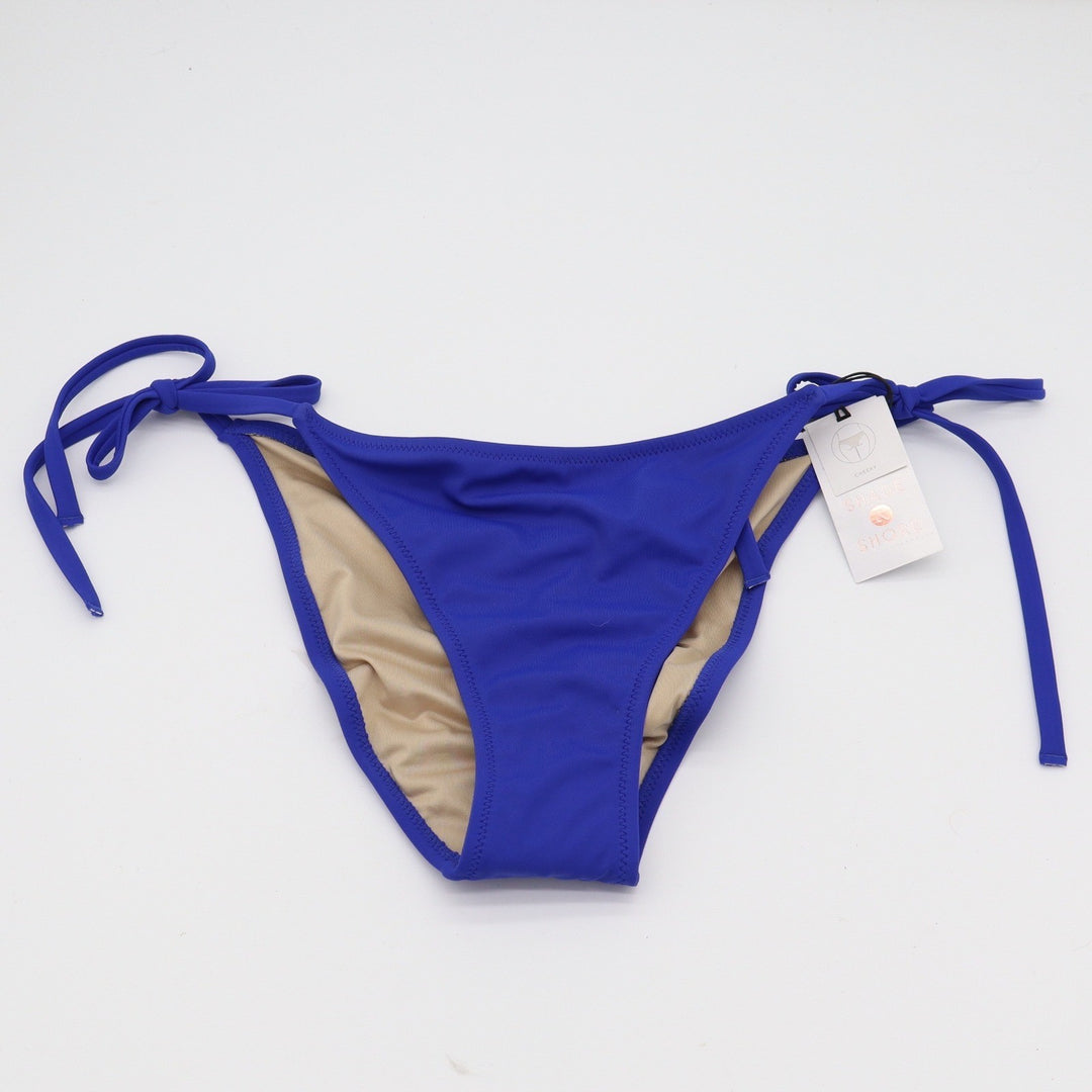 Shade & Shore Bikini Bottom Womens S Cheeky Side Tie Blue Ruched New
