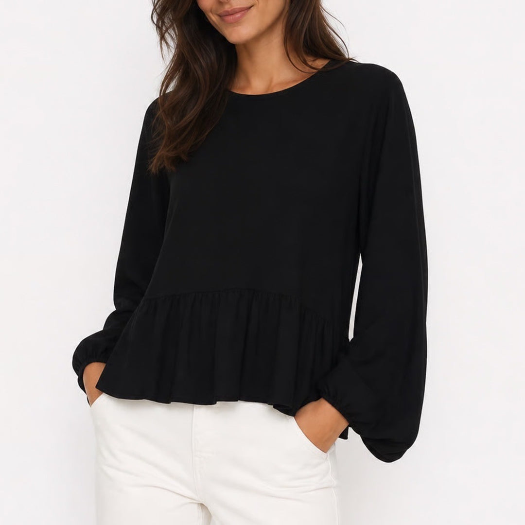 LOFT Black Keyhole Peplum Blouse Long Sleeve Top Small